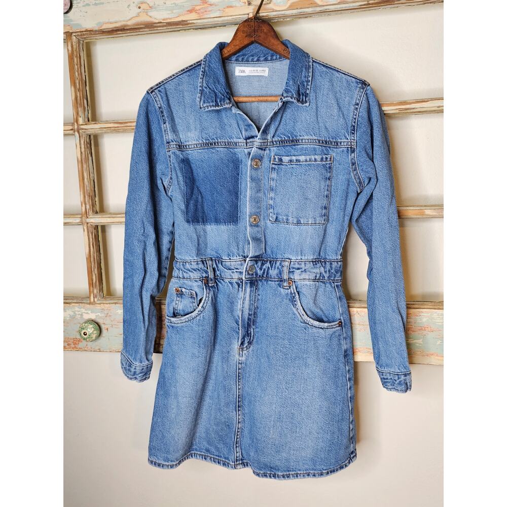 Zara girls medium wash denim mini dress in size 11/12 / 152 - Picture 3 of 8